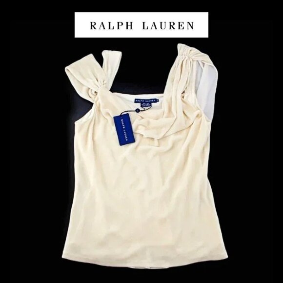 RALPH LAUREN Ivory Silk Velvet Bias Cowl Off Shoulder Draped Scarf Top NWT SZ 8 - Picture 1 of 11